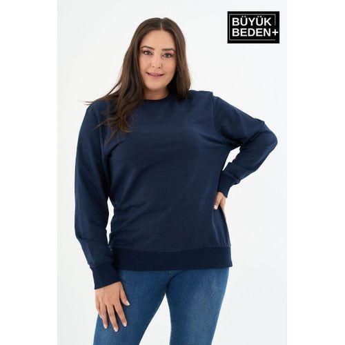Kadın Büyük Beden Bisiklet Yaka İnce Sweatshirt – Regular Fit %64 Pamuklu SPR26BSWk956