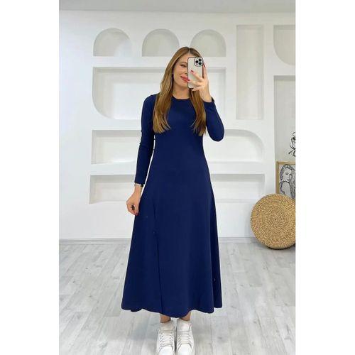 Kadın Uzun Kollu Bisiklet Yaka Size Kadar Yırtmaç Detay Maxi Boy Elbise