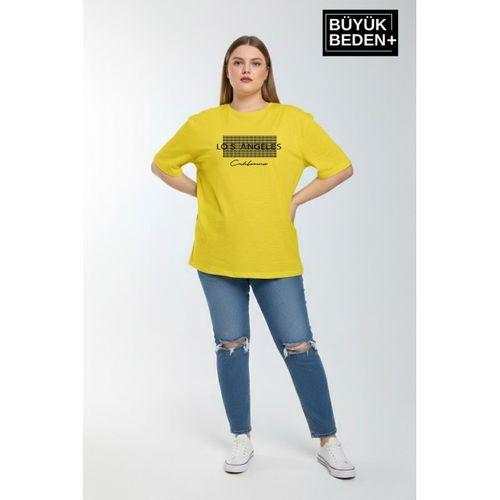 Süperlife Kadın Büyük Beden Los Angeles Baskılı 3xl-6xl Bisiklet Yaka Tshırt SPR26BTSK510-18