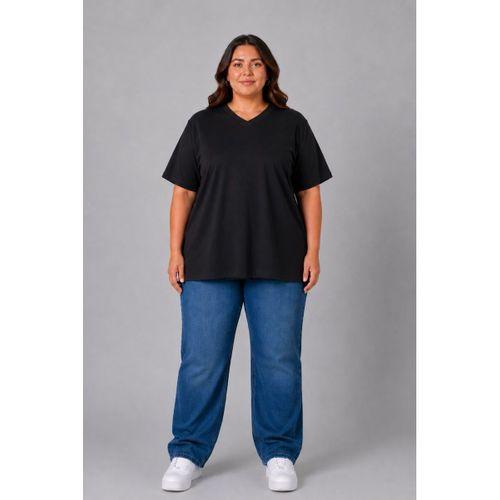 Süperlife Büyük Beden Kadın V Yaka Pamuklu Basic Tişört Lacivert 3XL-6XL SPR26BTSK509