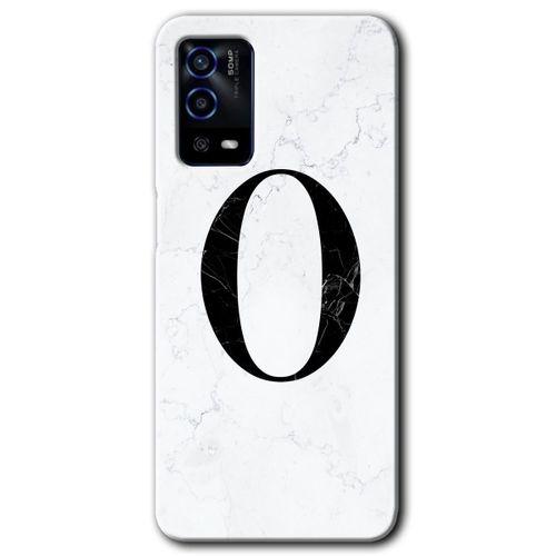 Oppo A55 Kılıf HD Desen Baskılı Arka Kapak + Temperli Cam - Beyaz Mermer Desenli O Harfi