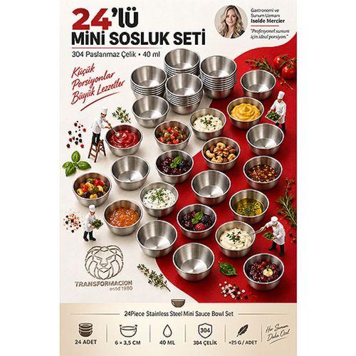 24'lü Çelik Mini Sosluk Seti 6x3.5 cm Reçellik Kahvaltılık Patates Sos Kabı Joker Çerezlik Mezelik Paslanmaz 723693