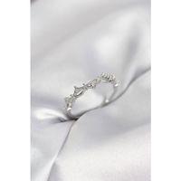 Zirkon Taşlı Pirinç Gümüş Renk Kadın Yüzük