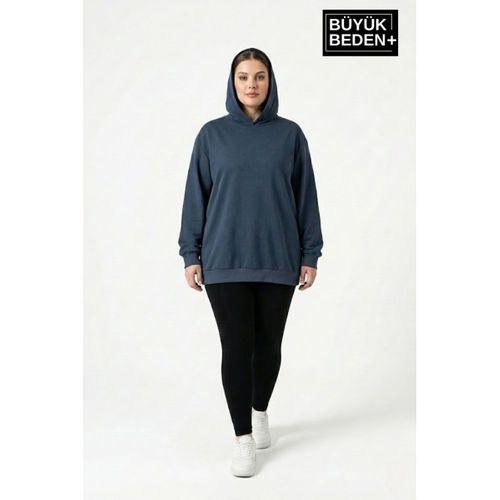 Kadın Büyük Beden İnce Kapşonlu Kollar Ve Etek Ribanalı ince Swatshırt SPR26BSWK957