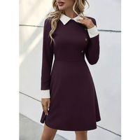 Kadın Uzun Kollu Yakalı Düğmeli Mürdüm Modal Mini Elbise