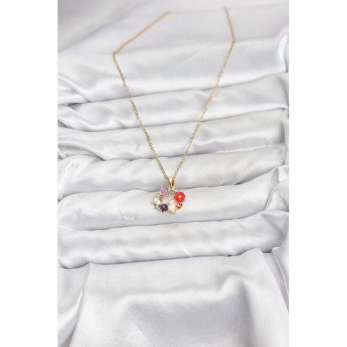 316L Çelik Zincir Gold Renk Çiçekli Kedili Model Kadın Kolye