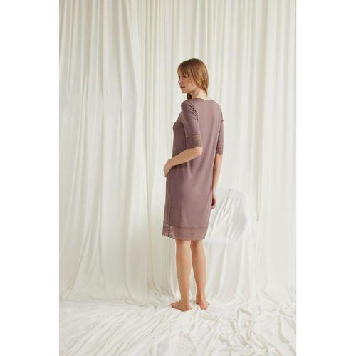 Dantel Detaylı Kısa Kollu Ve Önü Düğmeli Gecelik