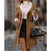 Kadın Uzun Kollu Yakalı Düğmeli Süet Mini Manto