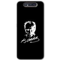 Samsung Galaxy A80 Kılıf HD Desen Baskılı Arka Kapak + Temperli Cam - Atatürk Silüet İmza