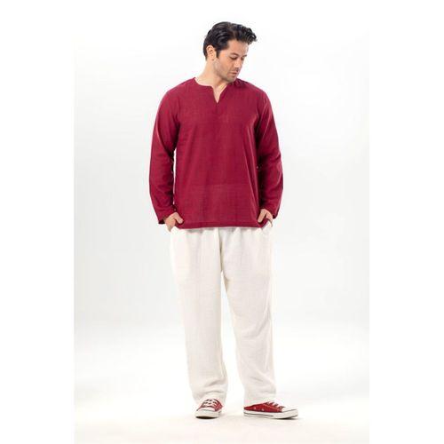 Büyük Beden Uzun Kol Şile Bezi Bisiklet Yaka Yazlık Tshirt Koyu Bordo 3068