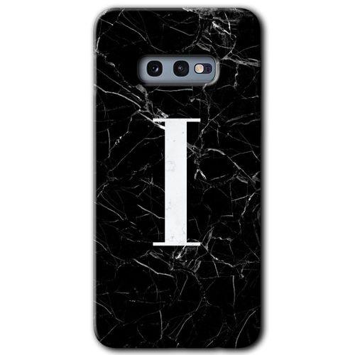 MRCİLETİSİM MRCİLETİSİM Samsung Galaxy S10e Kılıf HD Desen Baskılı Arka Kapak + Temperli Cam - Siyah Mermer Desenli I Harfi