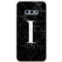 MRCİLETİSİM MRCİLETİSİM Samsung Galaxy S10e Kılıf HD Desen Baskılı Arka Kapak + Temperli Cam - Siyah Mermer Desenli I Harfi