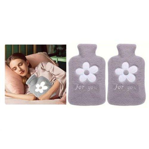 2 Adet Sıcak Su Torbası Peluş Papatya Desenli Gri  21X13,5X2Cm 500 Ml