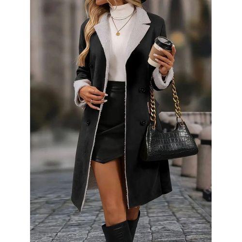 Kadın Uzun Kollu Yakalı Düğmeli Süet Mini Manto