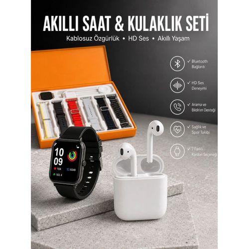 7 Kordonlu Akıllı Saat Ve 2 nesil Kulaklık Yüksek Ses Kaliteli Uzun Pil Ömrü