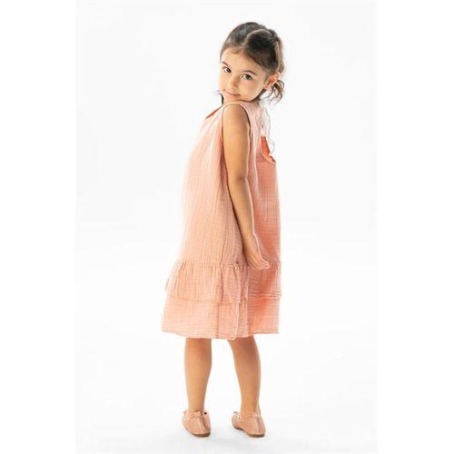 Kolsuz Aybike Yazlık Müslin Çocuk Elbise Pudra Pdr