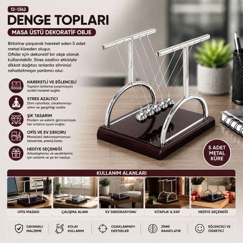 Büyük Masaüstü Newton Denge Topu - Metal