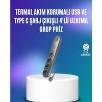 4’lü Çoklu Priz 2 Usb Type-c Girişli Akım Korumalı Siyah