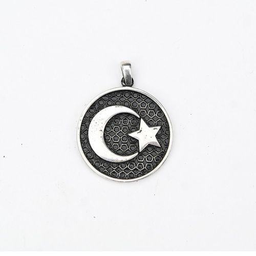 Gümüş Ayyıldız Kabartma  Model Erkek Kolye