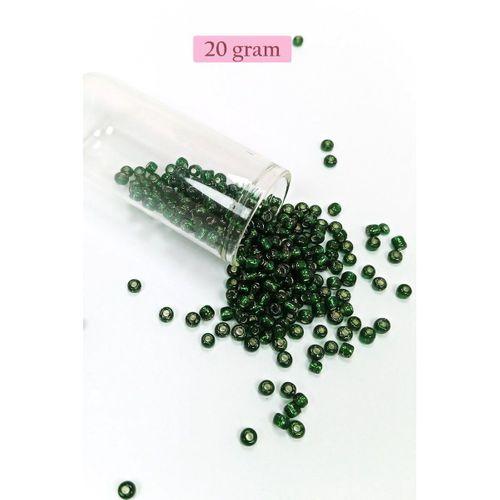 Dökme Cam Kum Boncuk Büyük Boy (6/0) 4 mm - 20 Gram - Şeffaf Koyu Yeşil - BNC100