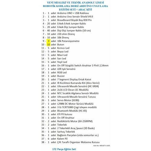 MESLEK LİSESİ ROBOTİK KODLAMA DERSİ ARDUİNO UYGULAMA EĞİTİM SETİ + ARAÇ KİTİ
