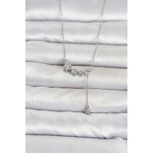 Pirinç Gümüş Renk Minimal Sallantılı Yıldız Model Kadın Kolye