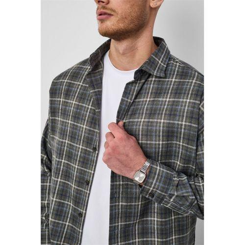 Carol Relaxed Fit Pamuklu Çizgili Flanel Erkek Gömlek - Yeşil