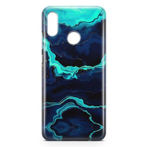 Huawei P Smart 2019 Kılıf Yeşil Lacivert Mermer Arka Kapak Koruma Desenli Full Koruyucu