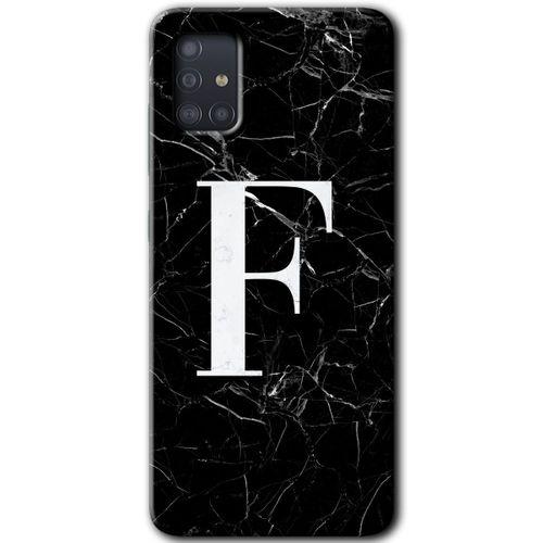 Galaxy A51 Kılıf HD Desen Baskılı Arka Kapak - Siyah Mermer Desenli F Harfi + Kırılmaz Cam