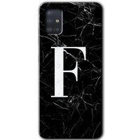 Galaxy A51 Kılıf HD Desen Baskılı Arka Kapak - Siyah Mermer Desenli F Harfi + Kırılmaz Cam