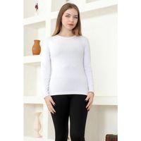 Rahat Ve Şık Uzun Kollu Bisiklet Yaka Likralı Viskon Penye Body Beyaz