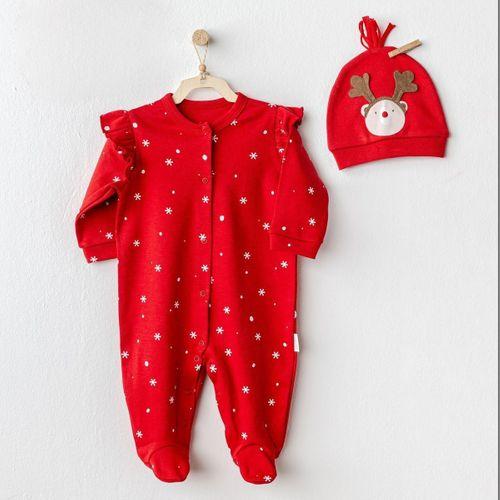 Andywawa Andywawa AC25328 Happy Newyear Kadife Bebek Tulum Takım Red