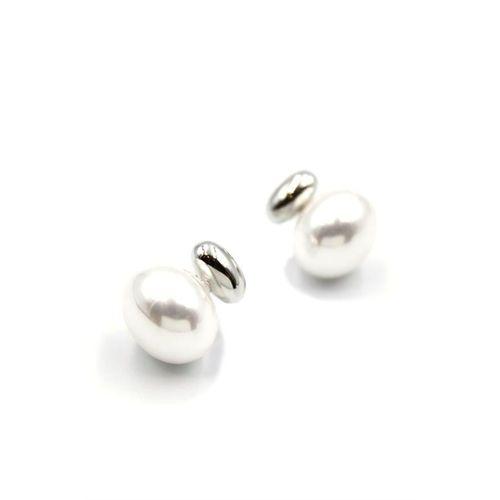 Oval İnci Küpe - Gümüş