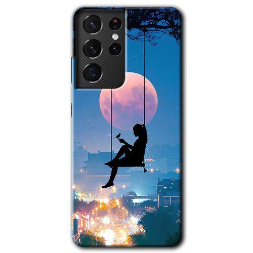 MRCİLETİSİM Samsung Galaxy S21 Ultra Kılıf HD Desen Baskılı Arka Kapak + Temperli Cam - Yalnız Kadın