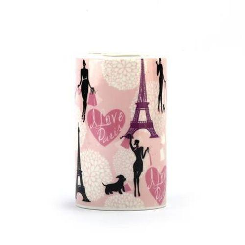 2 Adet Kalemlik Kızlı Paris Desenli Seramik Ofis Gereci  7X7X11Cm