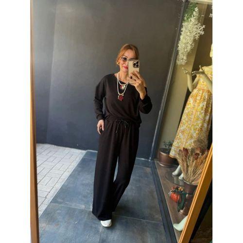 Kadın Uzun Kollu Tek Omuzdan Açık Viskon Iki Iplik Bluz Ve Pantolon Ikili Takım