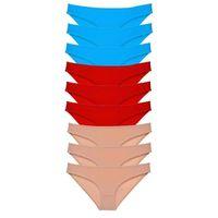 9 Adet Süper Eko Set Likralı Kadın Slip Külot Kırmızı Ten Mavi