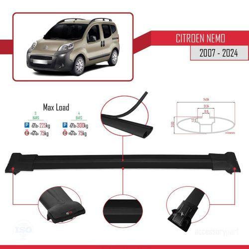Citroen Nemo 2007 ve Sonrası ile uyumlu FLY Model Ara Atkı Tavan Barı SİYAH 4 ADET BAR