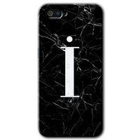 Realme C2 Kılıf HD Desen Baskılı Arka Kapak + Temperli Cam - Siyah Mermer Desenli İ Harfi