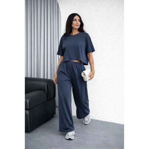 Osy Modal Yumuşak Dokulu Şalaş Oversize İkili Takım Bol Paça Pantolonlu Rahat Günlük Takım - Füme