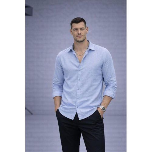 Apaş Yaka Oversize Müslin Kumaş Gömlek - Buz Mavi