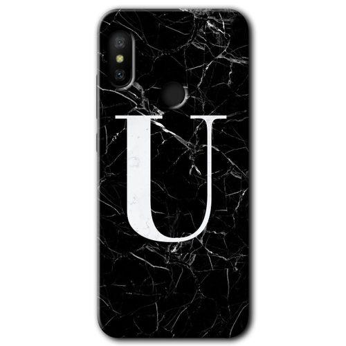 Xiaomi Mi Max 3 Kılıf HD Desen Baskılı Arka Kapak - Siyah Mermer Desenli U Harfi