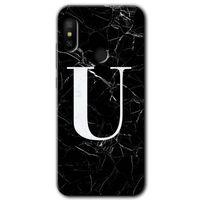Xiaomi Mi Max 3 Kılıf HD Desen Baskılı Arka Kapak - Siyah Mermer Desenli U Harfi