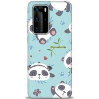 Huawei P40 Pro Kılıf HD Baskılı Kılıf - Pandalar + Tam Ekran Koruyucu
