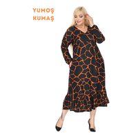 Melsay Butik Kışlık Robalı Yumoş Uzun Kollu Siyah Taş Desenli Elbise