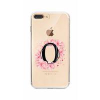 iPhone 7 Plus Pembe Çiçek Desen O Harfli Şeffaf Kılıf