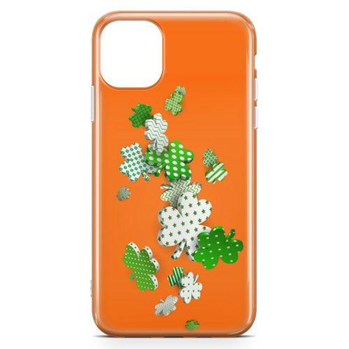 Apple iPhone 11 Kılıf Yeşil Beyaz Yoncalar Arka Kapak Koruma Desenli Full Koruyucu