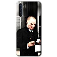 Oppo A91 Kılıf Baskılı Kapak - Atatürk Türk Kahvesi + 5D Tam Kaplayan Cam