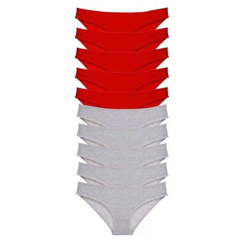 10 Adet Süper Eko Set Likralı Kadın Slip Külot Kırmızı Gri