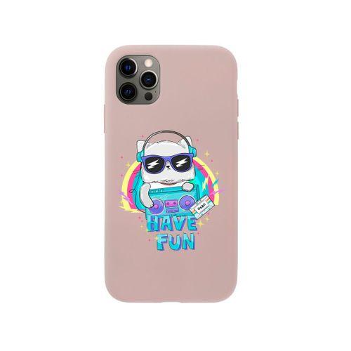 iPhone 12 Pro Funny Cat Premium Pembe Lansman Silikonlu Kılıf